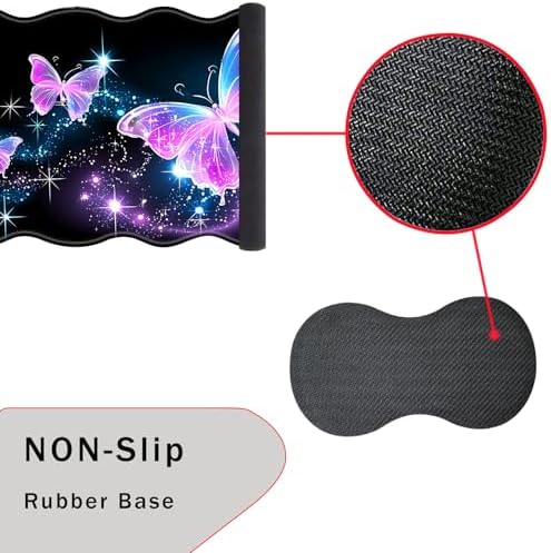 Mouse Pad with Wrist Support + Desk Mat + Coaster 3 in 1 Set, XL Large Gaming Mousepad Ergonomic Mouse Pads for Desk Computer Laptop Office,Glowing Night Pink Butterflies