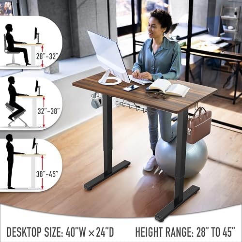 SHW 40-Inch Electric Height Adjustable Standing Desk w/Drawer, Walnut