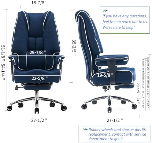 EXCEBET Big and Tall Office Chair 400lbs Wide Seat, Leather High Back Executive Office Chair with Foot Rest, Ergonomic Chairs Lumbar Support for Lower Back Pain Relief (Mesh Dark Blue)