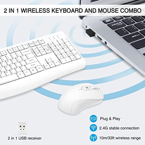 QUASIO Wireless Keyboard Mouse Combo, Windows & Mac Compatible (White)