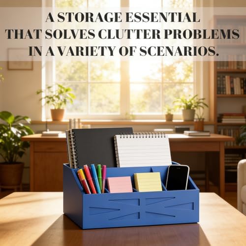 Wood Mail Organizer Countertop,Farmhouse Desk and Kitchen Countertop Storage, Letter Sorter, Desk Mail and Bill Organizer, Desktop File and Paper Holder (Blue)