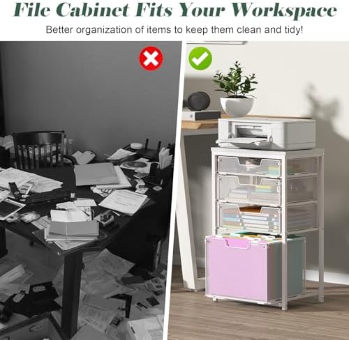Sbanmao 4 Drawer Rolling File Cart with Wheels, Mobile Filing Cabinet for Home Office, Hanging File Organizer, Under Desk Storage, Multifunctional Utility Cart Printer Stand, White