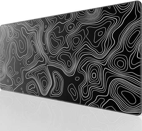KTRIO Large Gaming Mouse Pad, 31.5 x 15.7 in, Black Topographic, XXL