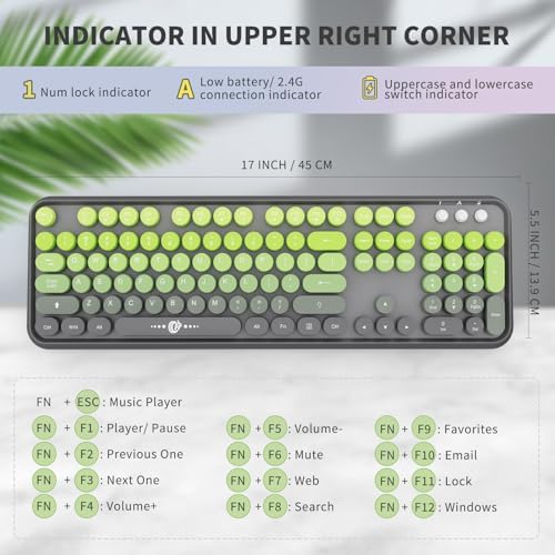 Lime Green Wireless Keyboard and Mouse Combo,Cute Round Keys,for PC Laptop