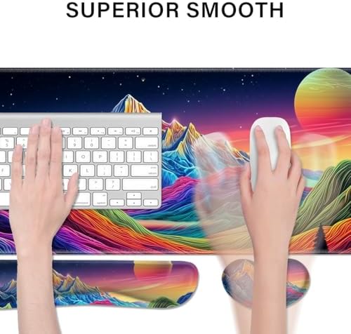 Desk Pad and Keyboard Wrist Rest, Large Mouse Pad + Keyboard Pad+Mouse Wrist Support, Non-Slip Desk Mat Protector for Office, Home 31.5×11.8 Inches Dazzling Galaxy
