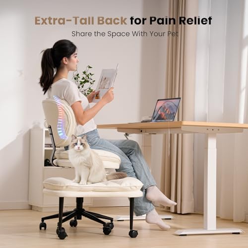 Extra-Wide & Tall Cross-Legged Office Chair – Deeply-Padded Cloud Seat, Ergonomic Back Support, Adjustable Height for ADHD & Meditation, White
