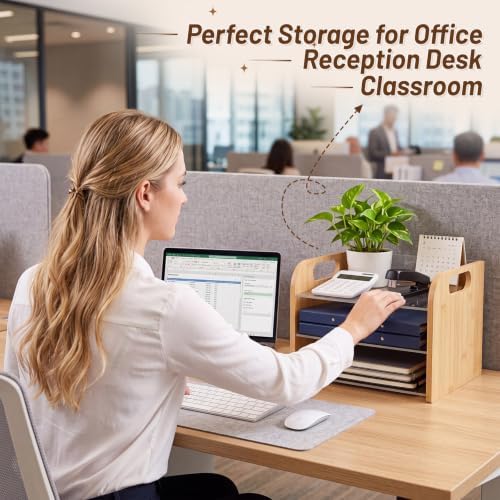 Marsui 3 Tier Desk Paper File Organizer, Bamboo & Acrylic Letter Tray