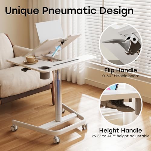 JOY worker Mobile Standing Desk, 60° Tiltable Rolling Laptop Desk, White