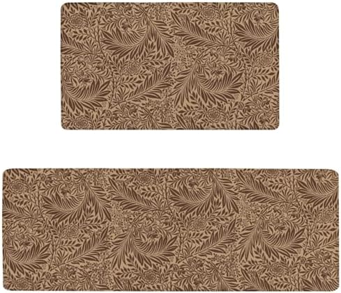 Tropical Palm Leaf Anti Fatigue Kitchen Rug, 17.3"x47"+17.3"x29"