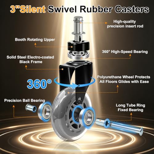 Rubber Caster Wheels Set of 5 – Replacement for Office Chairs