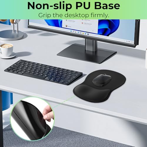 Gel Wrist Rest Mouse Pad, Ergonomic Mousepad with Wrist Support, Relieve Wrist Pain, Gaming Mousepad with Concave Design Cushion & Non-Slip PU Base, for Home Office Laptop Computer, Black