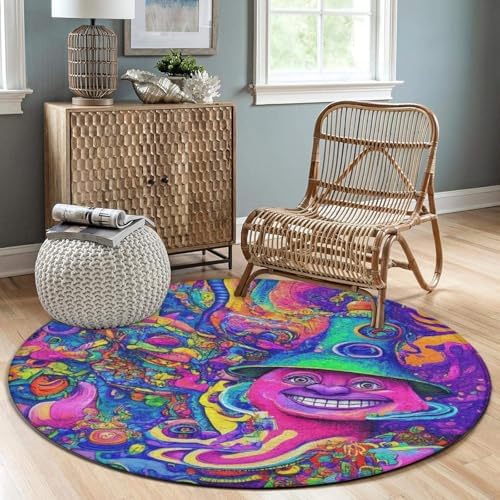 Machine Washable Modern Round Area Rug, Room Sofa Yoga Soft Round Carpet, Home Decor Non Slip Kitchen Office Circle Rug Trippy Graffiti Art, 36inch