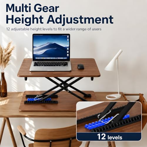 Height Adjustable Standing Desk Converter, 25.16" x 15.75", Wood Finish