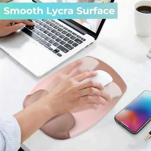 Mouse Pad with Wrist Rest Support, Ergonomic Mousepad with Comfortable Gel Cushion, Gaming Mouse Pad with Smooth Lycra Surface & Non-Slip PU Base, for Home Office Computer Laptop, Brown