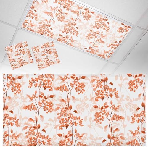Orange Flower Magnetic Fluorescent Light Covers for Ceiling Lights 2 x 4 Feet,Flower Floral Botanical Spring Summer Office Classroom Kitchen Drop Ceiling Light Covers Lighting Filters Shade 2 Packs