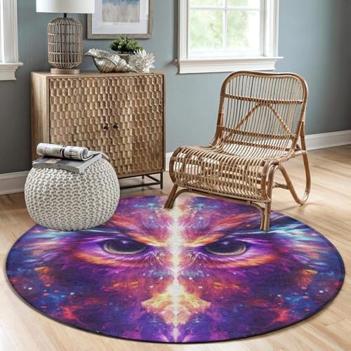 Highly Premium Quality Floor Mat, Office Chair Decor Mat, Room Sofa Yoga Soft Round Carpet Cool Space Abstract Owl Trippy Art, 24inch