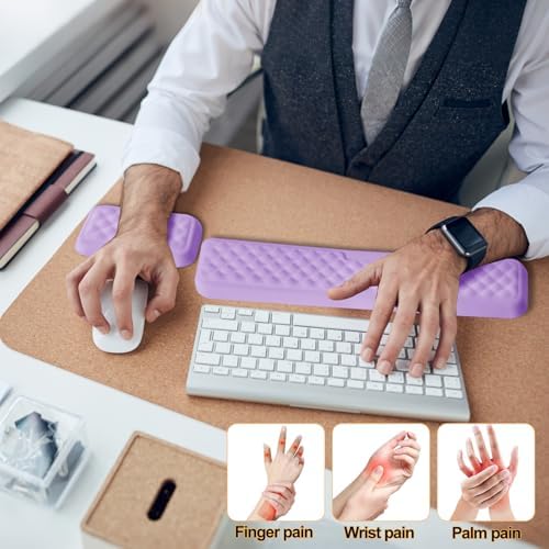 Keyboard Wrist Rest Mouse Wrist Support, Memory Foam Wrist Rest Pad for Computer Laptop, Ergonomic Wrist Cushion Support for Typing Pain Relief, Gaming Home Office, Purple