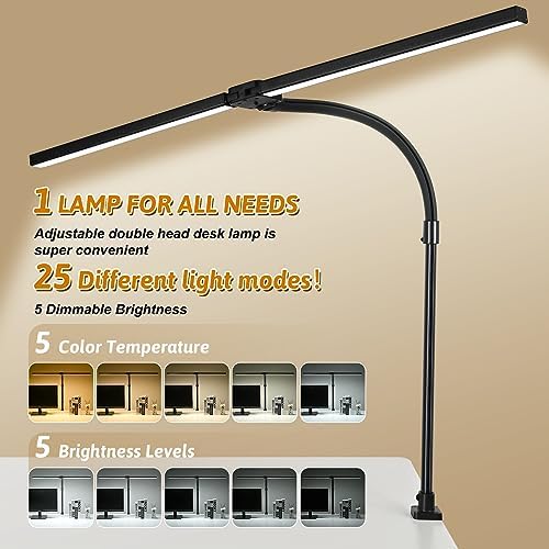 LED Desk Lamp with Clamp, Dual Head Monitor Light, Remote