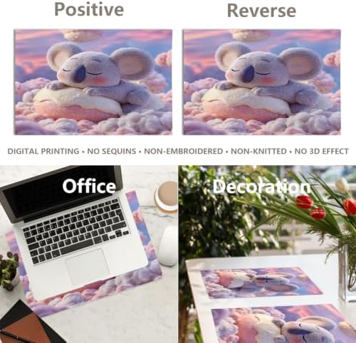 Koala Marshmallow Dreamy Placemats, Cute On Sweet Cloud Place Mats for Dining/Kitchen Table Waterproof Washable Linen Heat Insulation Dinner Table Mats 12X18 in 8 Pcs