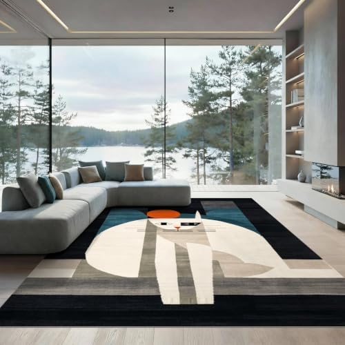 8'x10' Black White Cat Artistic Feline Design Ultra-Soft Area Rug