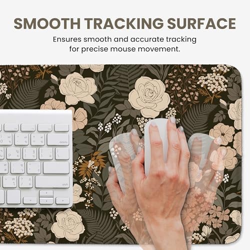 Aesthetic Desk Mat, Cute Wild Rose Desk Pad Protector for Work & Decor, 35.4" x 15.7", Pretty Non-Slip Extended Mouse Pad for Office or Home