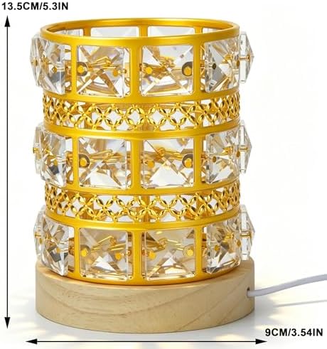 LED Crystal Night Light Wood Base Makeup Brush Holder Decor Vase