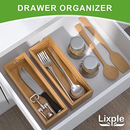Lixple Bamboo Kitchen Drawer Organizer, 2 Pack, 9" x 3" x 2"