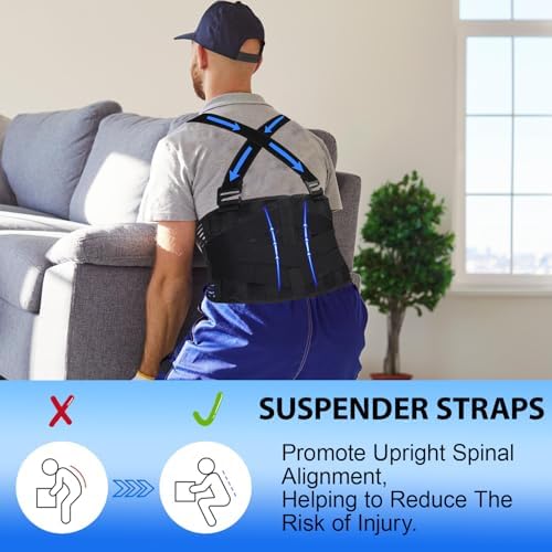 Lower Back Brace with Shoulder Straps,Heavy Lifting Lumbar Support, 5XL/6XL