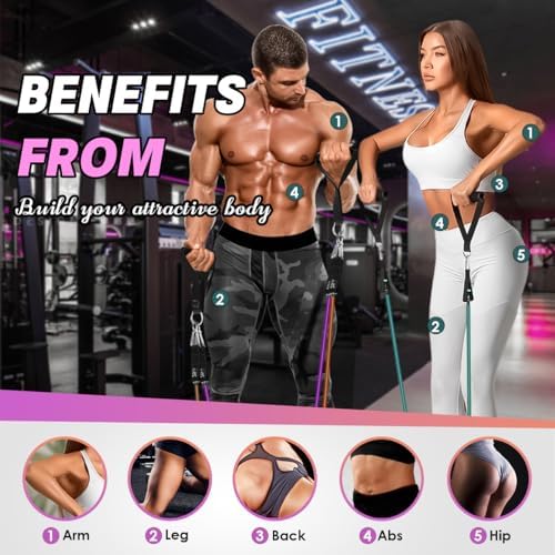 WHATAFIT Resistance Bands with Handles, 150 lb Exercise Bands Set