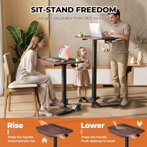 JOY worker Rolling Desk Adjustable Height, Mobile Standing Desk with Drawer