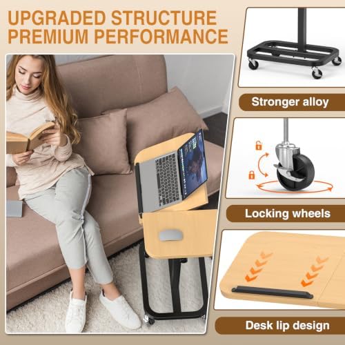 Portable Rolling Over Bed Laptop Desk, Adjustable Height and Tilt for Home