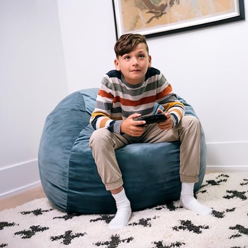 Big Joe Fuf 3.5Ft Foam Bean Bag Chair for Kids, Teens, Slate Blue Plush Soft Polyester, 3.5 Foot Large Ultra-Soft Seat for Gaming, Bedroom, Reading Nook