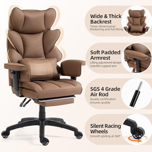 Office Chair,Executive Ergonomic Office Chair with Pocket Spring Cushion, High Back Computer Gaming Chair with Adjustable Armrests, Lumbar Support, Footrest, Executive Chair - Brown PU Leather