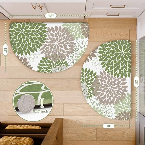 KIMODE Half Circle Anti Fatigue Mats for Kitchen Floor Kitchen Mats 2PCS