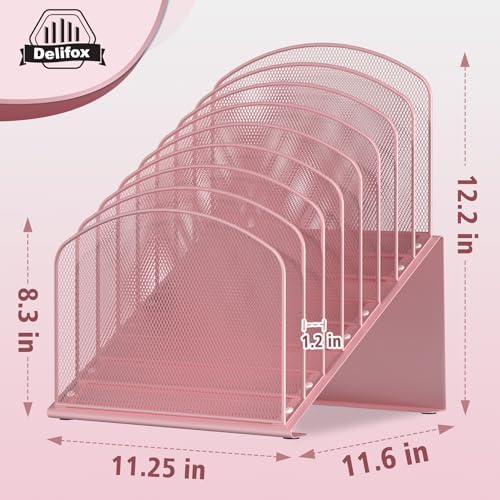 Inclined Desk File Organizer, 8-Section Upright Desk Organizer Standing File Sorter for Office Classroom Desktop Organization (Pink, 8)