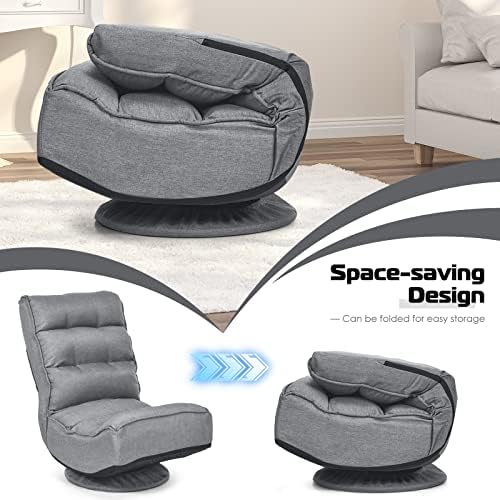 COSTWAY Folding Floor Chair, Adjustable 5-Position Swivel Gaming Chair