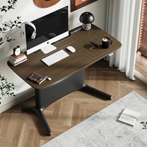 COLAMY Electric Adjustable Standing Desk – 48 x 28 Inch Sit Stand Desk with Drawer & Cable Management, Dual Motor Lift System, Ergonomic Footrest, Home Office Table (MFC Desktop, Walnut + Black)