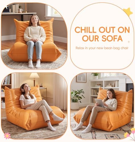Hobestluk Bean Bag Chair for Teens Large Beanbag Couch with Leather Fabric