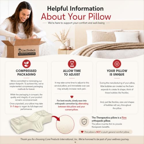 Therapeutica Ergonomic Cervical Pillow for Neck Pain Relief, Average, GR