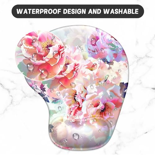 ITNRSIIET Ergonomic Mouse Pad Coaster Set with Gel Wrist Support Wrist Rest Smooth Surface Non-Slip PU Base Comfortable Office Supplies Pain Relief, 9.5 x 8.3 inches, Beautiful Flowers