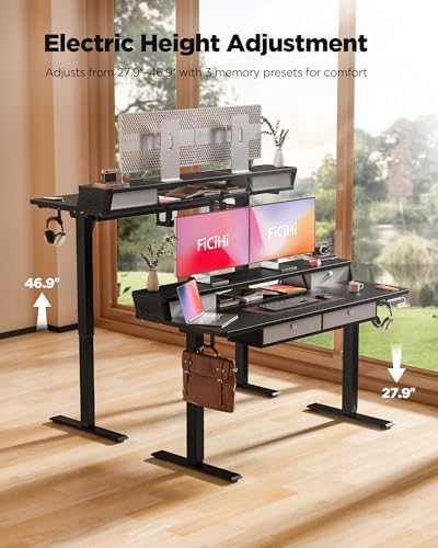 FiCiHi 55x24 Inch Electric Standing Desk, 4 Drawers, Adjustable Height Desk