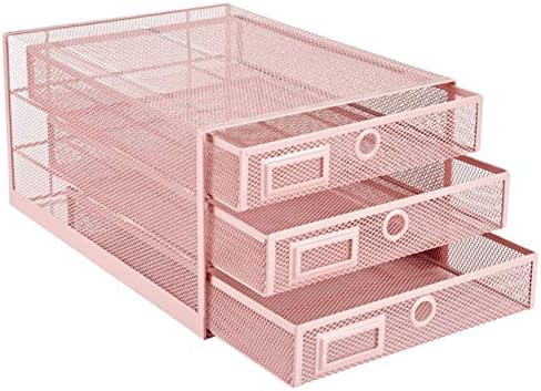 Annova Desk Organizer Wire Mesh 3 Tier Sliding Drawers Paper Sorter/Multifunctional/Premium Solid Construction for Letters, Documents, Mail, Files, Paper, Kids' Art Supplies (Light Pink)