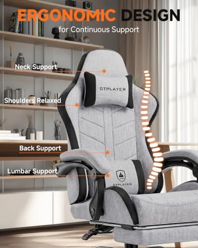 GTPLAYER Gaming Chair for Adults, Computer Chair with Footrest, Grey