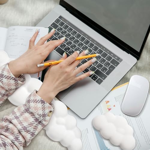 2 PCS Keyboard Cloud Wrist Rest, Memory Foam Keyboard Palm Rest with Non-Slip Base Ergonomic Keyboard Wrist for Pain Relief, Soft Wrist Rest for Office, Computer, Laptop, Gaming Office (White)