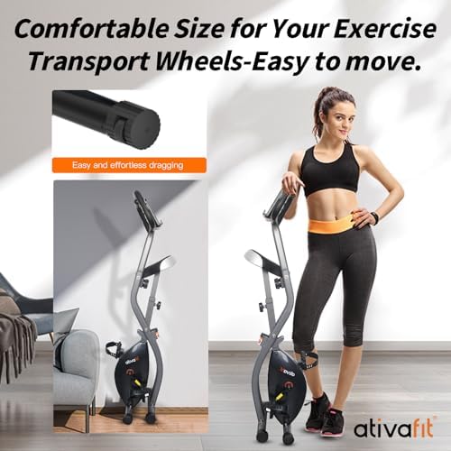 ATIVAFIT 5-in-1 Foldable Exercise Bike for Home, Upright & Recumbent Indoor Bike with 16-Level Magnetic Resistance, Resistance Bands, Quiet Cardio, Adjustable Seat