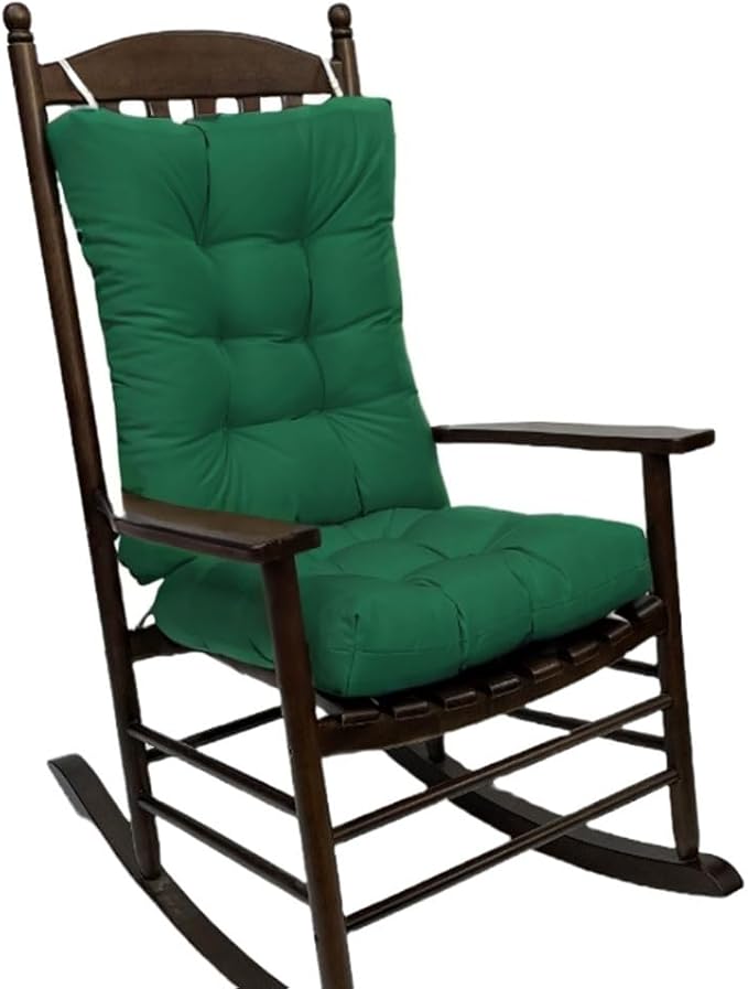 Rocking Chair Cushion Pad, 2 Pieces Indoor/Outdoor Rocking Soft Thickened Patio Chaise Lounger Cushion Overstuffed Patio Chair Cushion (Dark Green)