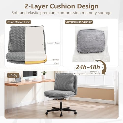 Fizzin Cross Cross Chair Memory Foam Armless with Wheels Home Office Grey