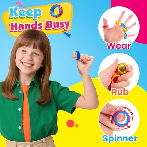 Fidget Toys Kids Sensory Rings: 24 Pack Texture Finger Spinner- Quiet Fidgets for Classroom Prizes - Sensory Toys for Autism Stress Relief - Bulk Party Favors Goodie Bag Stuffers for Kids
