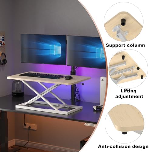 Decoholic 24 inch Height Adjustable Standing Desk Converter（Light Wood