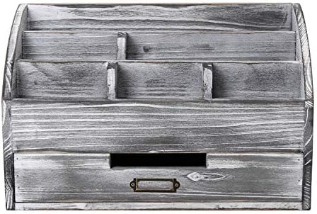 canwedance Distressed Rustic Wooden Office Desk Organizer 5 Compartment with 2 Drawer &Counter Desk Tabletop Desktop Mail Rack, Pens, Notebooks, Folders, Pencils and Office Supplies (grey)